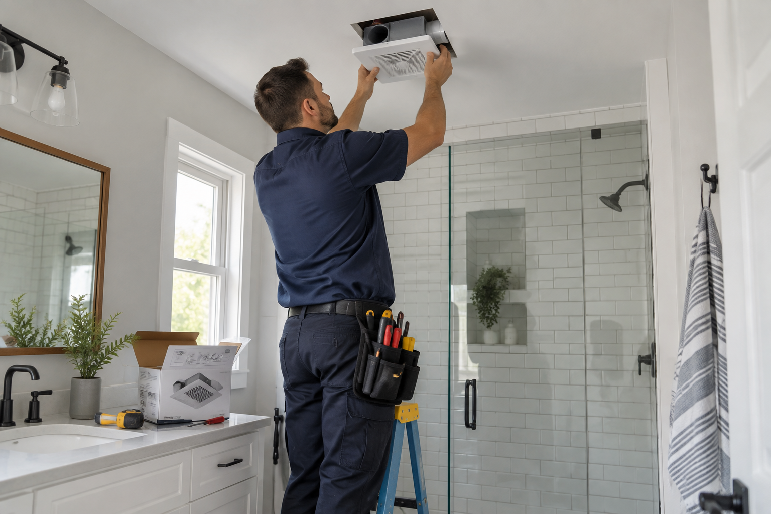 Bathroom exhaust fan installation by a licensed Ohio electrician